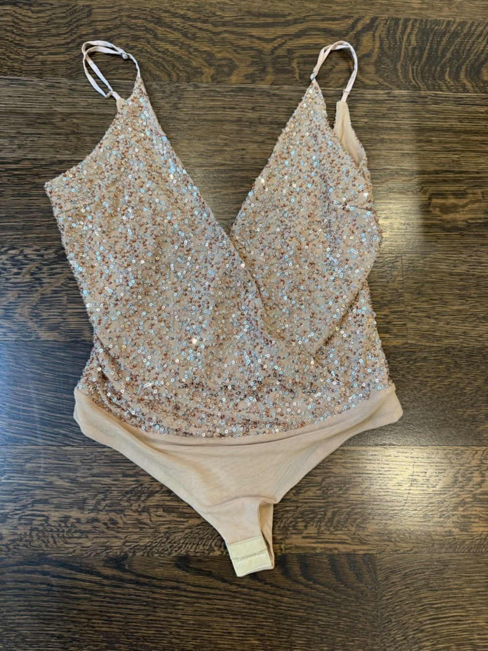 Jonathan Simkhai Nude Sequin V-Neck Bodysuit